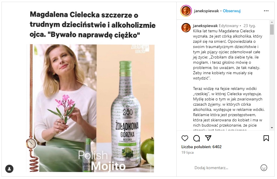 Magdalena Cielecka w reklamie alkoholu