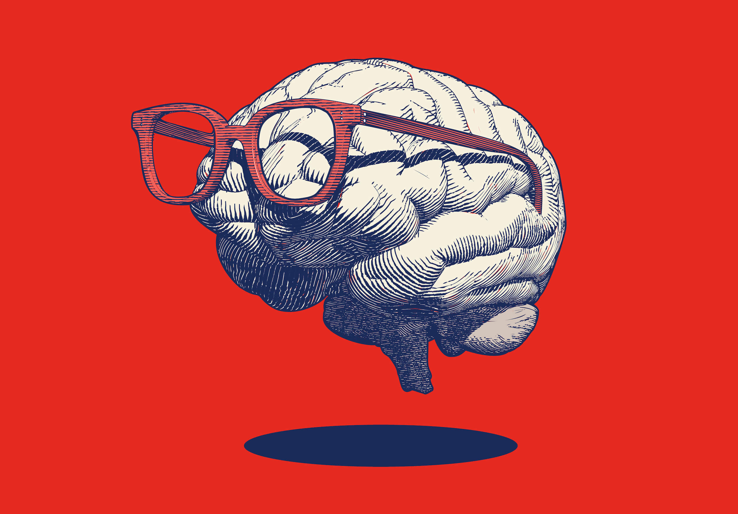 Mózg na czerwonym tle